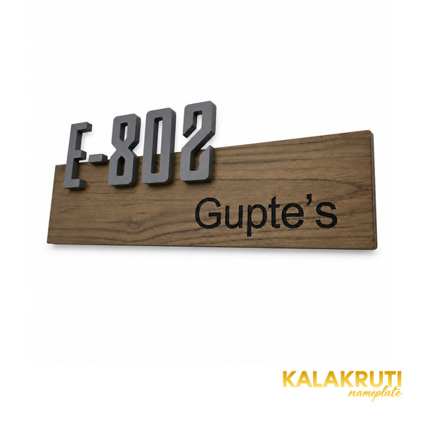 Natural Wood House Number Nameplate | Gupte E-802 — right (KKWN0045)