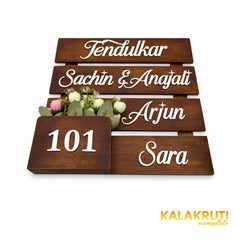 Four-Slat Wooden Planter Nameplate | Tendulkar Family 101 — extra low (KKWN013)