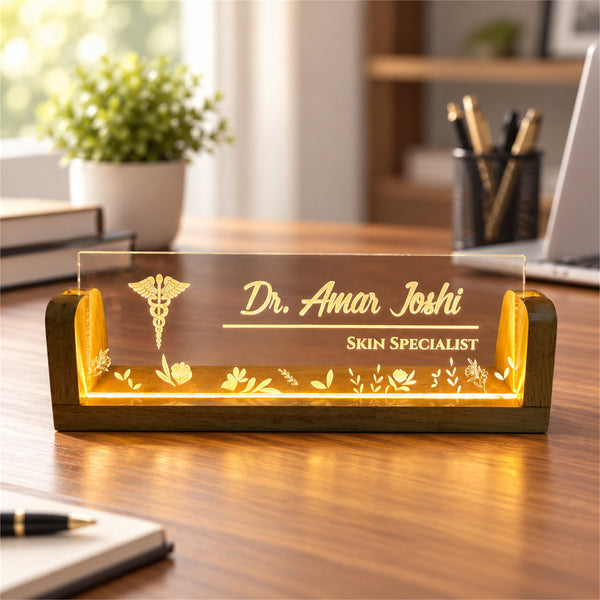 Dr. Amar Joshi desk nameplate, table