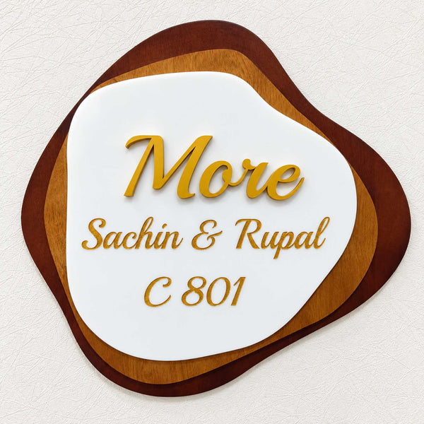 Layered Wooden Nameplate | More — Sachin & Rupal C 801 — installed hero