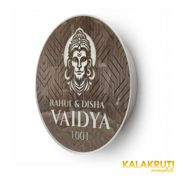 Vaidya 1001 Hanuman round LED nameplate — Right angle LED off, confirmed inset circular rear box