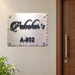 Palsekar nameplate shown installed beside an indoor apartment entrance door