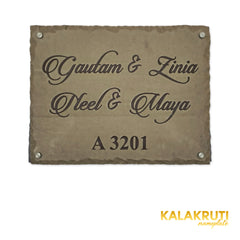 Gautam & Family nameplate, level front view on a white studio background
