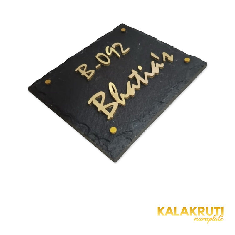 Bhatia nameplate, original low left angle showing5mm brass letters on a white studio background
